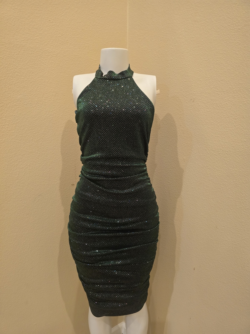 Brand New! Sparkling Emerald Halter Midi Dress